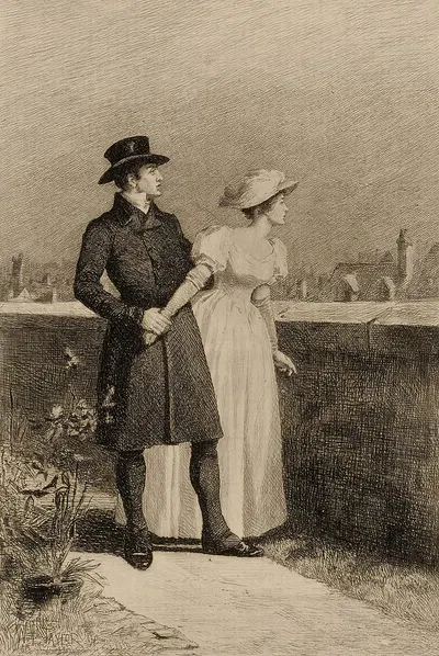Couple beside a wall by William Harry Warren Bicknell — digital art print download