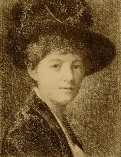 Woman in plumed hat by William Harry Warren Bicknell — digital art print download
