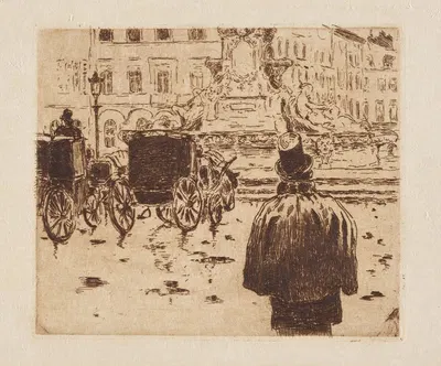 Brussels stadsplein met koetsen en personages by Alfred William Finch, 1893 — digital art print download