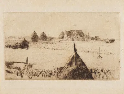 Landschap met hooimijten by Alfred William Finch, 1893 — digital art print download
