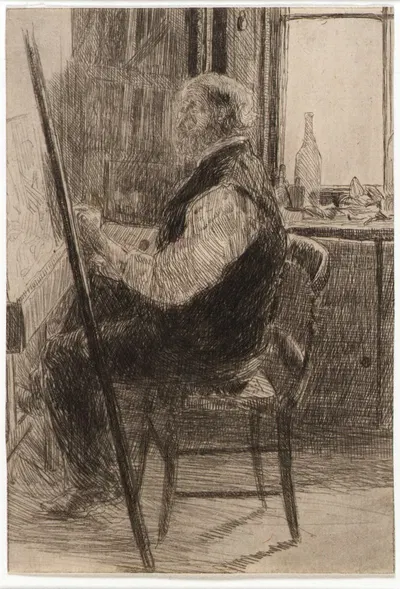 Artist Seated at Easel by Джулиан Олден Уир — digital art print download