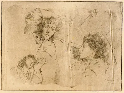 Three Heads–Sketches by Джулиан Олден Уир — digital art print download