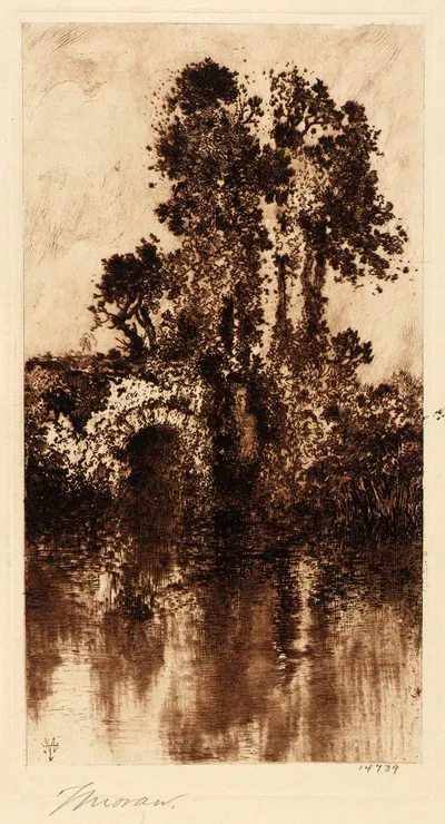 Trees and Old Bridge by Thomas Moran — digital art print download