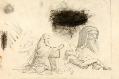 Studies–Villa Borghese, 2 figures, etc. by William Page, 1855 — digital art print download