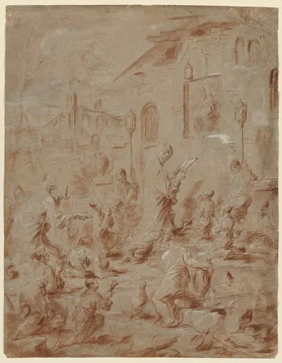 Worshippers at a Street Shrine by Алессандро Маньяско, 1730 — digital art print download