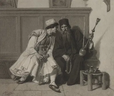 Young Greek Man in Conversation with a Priest by Alexandre Bida — digital art print download