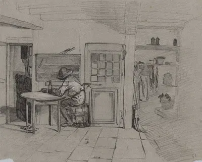 A Farmhouse Interior with a Boy at a Table by Александр-Габриэль Декамп, c. 1846 — digital art print download