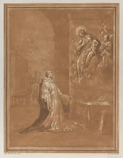 Madonna and child appearing before a kneeling saint, by Andrea Scacciati — digital art print download
