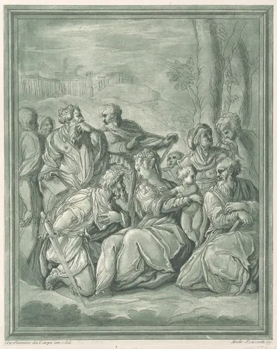 Virgin and child surrounded by figures by Andrea Scacciati — digital art print download