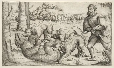 A Bear Hunt by Augustin Hirschvogel, 1569 — digital art print download