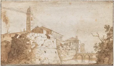 A View of Bracciano with the Church of S. Maria Assunta by Bartholomeus Breenberg — digital art print download