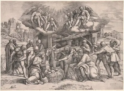 The Adoration of the Shepherds by Battista Franco, c. 1552 — digital art print download