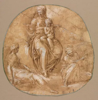 Virgin and Child with St. Catherine of Alexandria and Saint Anne by Battista Franco, c. 1545 — digital art print download