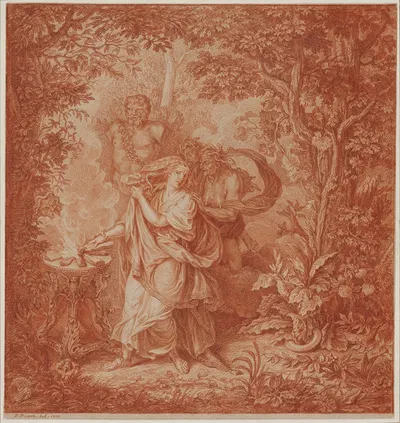 Althaea Putting the Fatal Log on the Fire by Бернар Пикара, 1712 — digital art print download