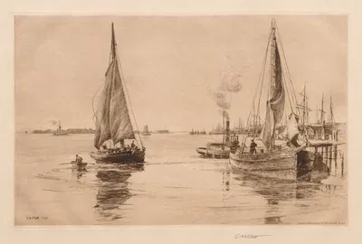 Two Sloops on the East River by Чарльз Адамс Платт, 1889 — digital art print download