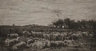 The Large Sheepfold by Шарль Франсуа Дюбини, 1860 — digital art print download