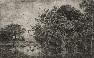 The Marsh with Storks by Шарль Франсуа Дюбини, c. 1851 — digital art print download