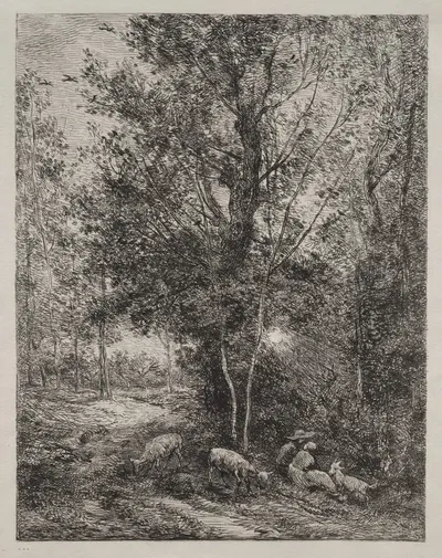 The Shepherd and the Shepherdess by Шарль Франсуа Дюбини, 1874 — digital art print download