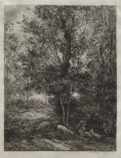 The Shepherd and the Shepherdess by Шарль Франсуа Дюбини, 1874 — digital art print download