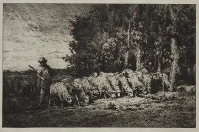 A Herd at the Edge of a Forest by Шарль Эмиль Жак, 1880 — digital art print download