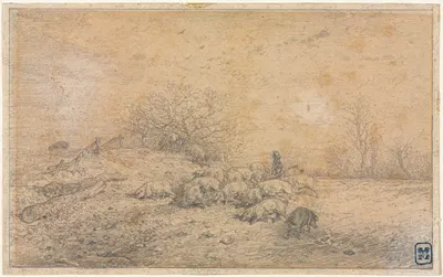 Herd of Pigs by Шарль Эмиль Жак, c. 1845 — digital art print download