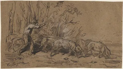 The Truffle Gatherers by Шарль Эмиль Жак, c. 1849 — digital art print download