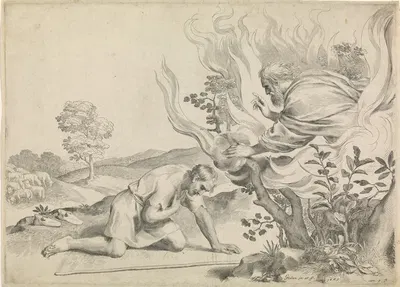 Moses and the burning bush by Клод Меллан, 1663 — digital art print download
