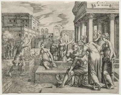 Bathsheba in the Bath by Cornelis Massys, 1549 — digital art print download