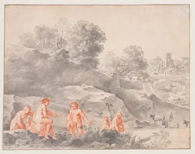Nudes in a Landscape (possibly Diana and Callisto) by Корнелис Ван Поеленбурх — digital art print download