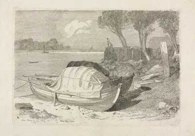 Two Beached Fishing Boats by Корнелиус Варли, 1809 — digital art print download