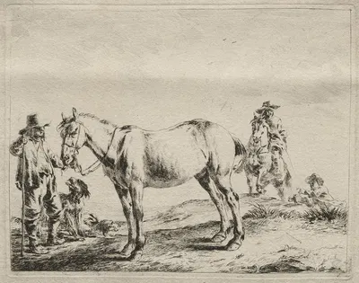 Man holding a horse by the bridle by Dirck Stoop — digital art print download