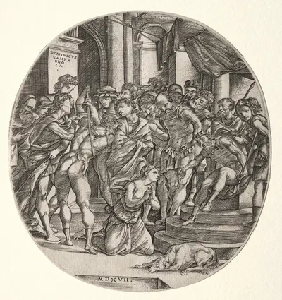 Beheading of Saint Catherine by Domenico Campagnola, 1517 — digital art print download