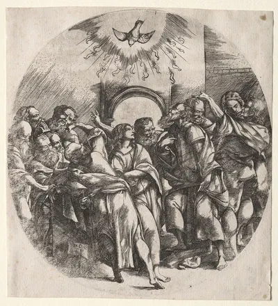 The descent of the holy spirit by Domenico Campagnola, 1518 — digital art print download