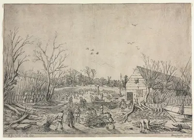 The Great Flood of January 10, 1624 (or Repairing the Broken Dike on the River Lek by Vianen, 1624) by Esaias van de Velde,…