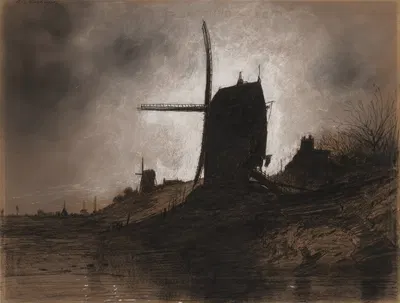 Windmills in a Landscape by Эжен Дешай — digital art print download