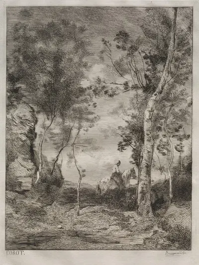 Landscape, or The White Horse, after Corot by Феликс Браккемонд, c. 1858 — digital art print download