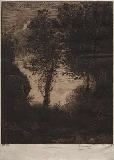 Sunset, after Corot by Феликс Браккемонд, c. 1858 — digital art print download