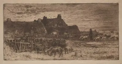 Овчарня; Закат 1881 by Феликс Илер Бюо — digital art print download