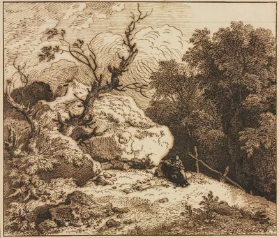 Hermit in a Wooded Landscape by Ferdinand Kobell, 1776 — digital art print download
