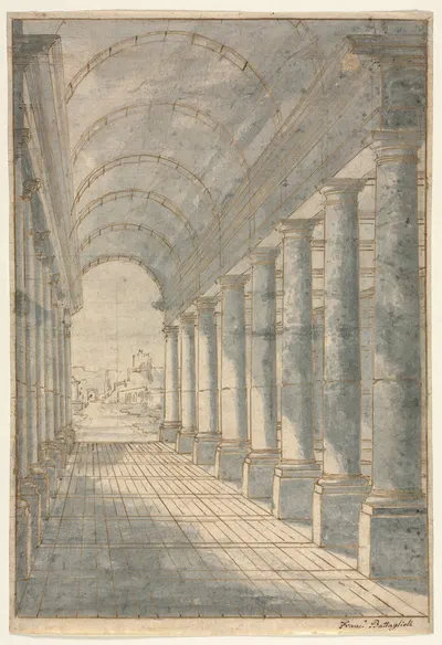Barrel-Vaulted Arcade Rendered in Perspective by Франческо Баттальоли — digital art print download