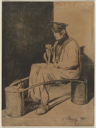 Water Carrier Seated on His Yoke by Франсуа Бонвен, 1861 — digital art print download