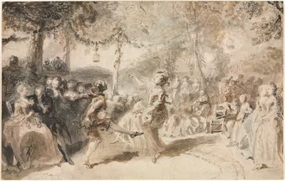 Costumed Dancers Performing in a Garden Tavern by Габриэль де Сент-Обен, 1756 — digital art print download