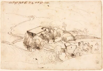 Farm with Trees in a Hilly Landscape by Джерардо Чибо, 1567 — digital art print download