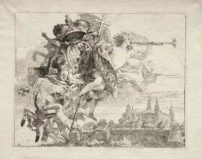 Dedication with Winged Figure of Fame bearing the Arms of the Prince-Bishop of Wurzburg by Джованни Доменико Тьеполо,…