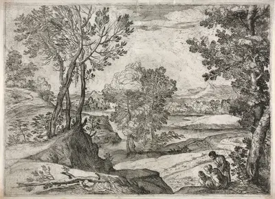 Landscape with a Family by Джованни Франческо Гримальди, 1643 — digital art print download