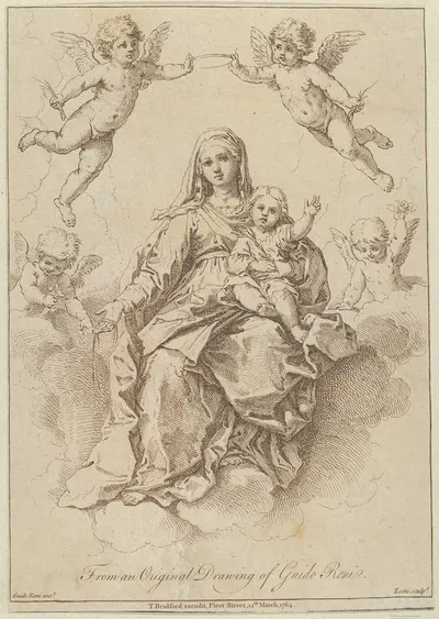 The Virgin seated in the clouds with the infant Christ, surrounded by putti, after a drawing by Reni by Джузеппе Цокки,…