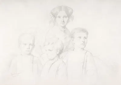 Portrait of Woman and Three Children by Gustave Boulanger, 1852 — digital art print download