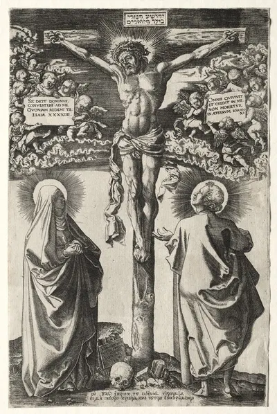 Christ on the cross between the virgin and St. John by Ганс Брозамер, 1542 — digital art print download