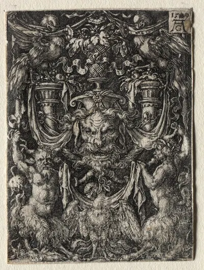 Ornament Design with a Mask and an Eagle between Two Fauns Below by Генрих Альдегревер, 1509 — digital art print download