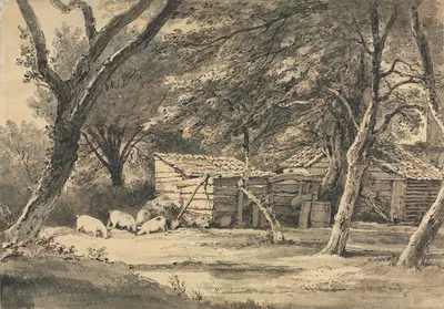 Farm with Pigs Foraging by Генри Эдридж — digital art print download